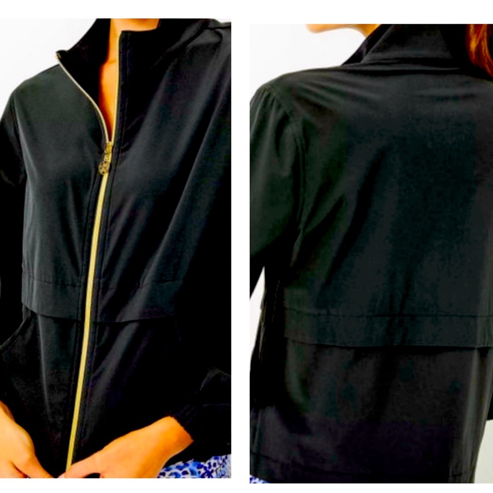 Workout Gorgeous! Black Lilly Pulitzer UPF 50 Luxletic jacket XXS 2, Gold Zipper